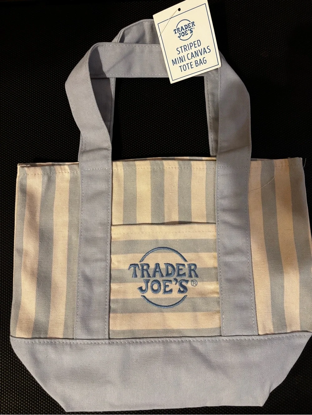 Trader Joe's Blue & Cream Striped Mini Canvas Tote Bag
